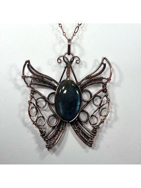 Copper Labradorite Vintage Style Gemstone Butterfly Necklace